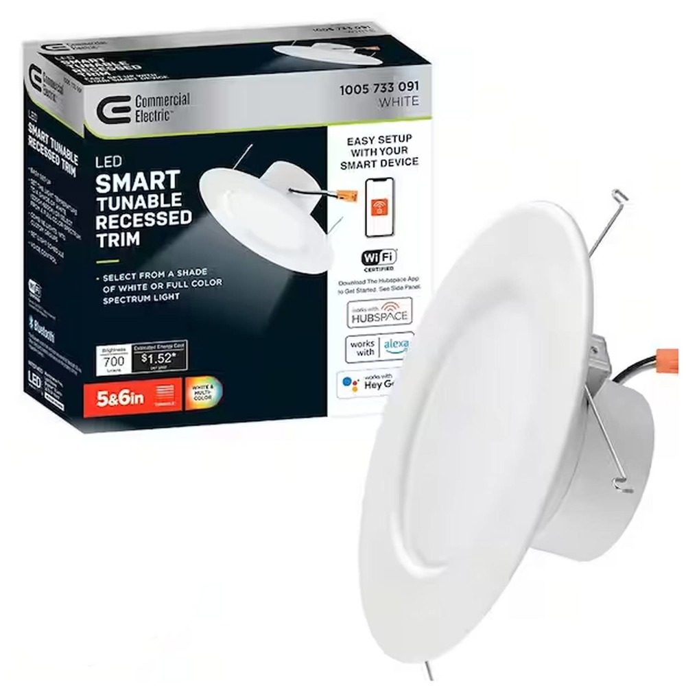 5"-6" Smart Adj. CCT Integrated LED Recessed Light Trim. Hubspace, Google, Alexa